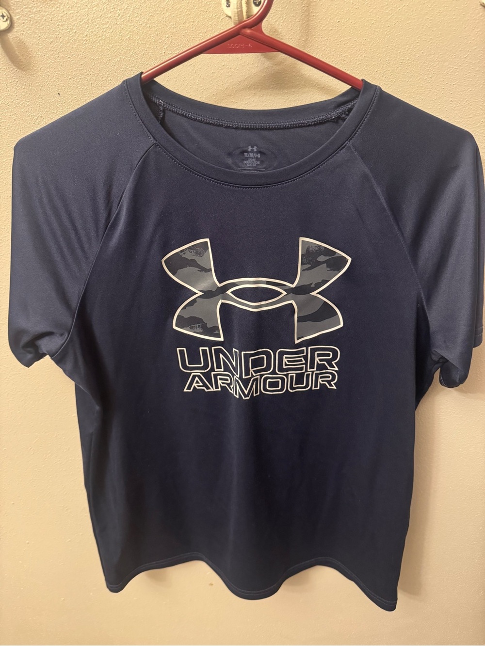 Under Armour Navy Camo Logo Performance Tee Size YL